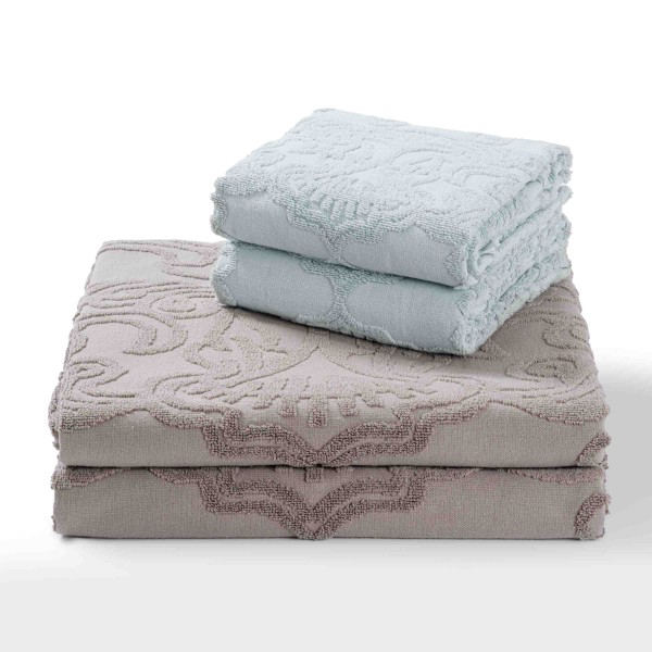 Set of 2 Bath & 2 Face Towels in grey and mint